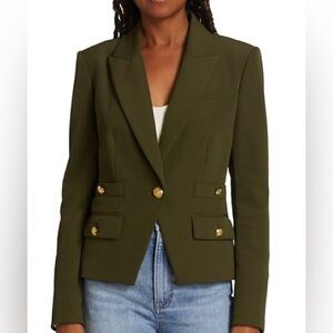 Veronica Beard Olive Green Double-Breasted Blazer with Gold-Tone Buttons